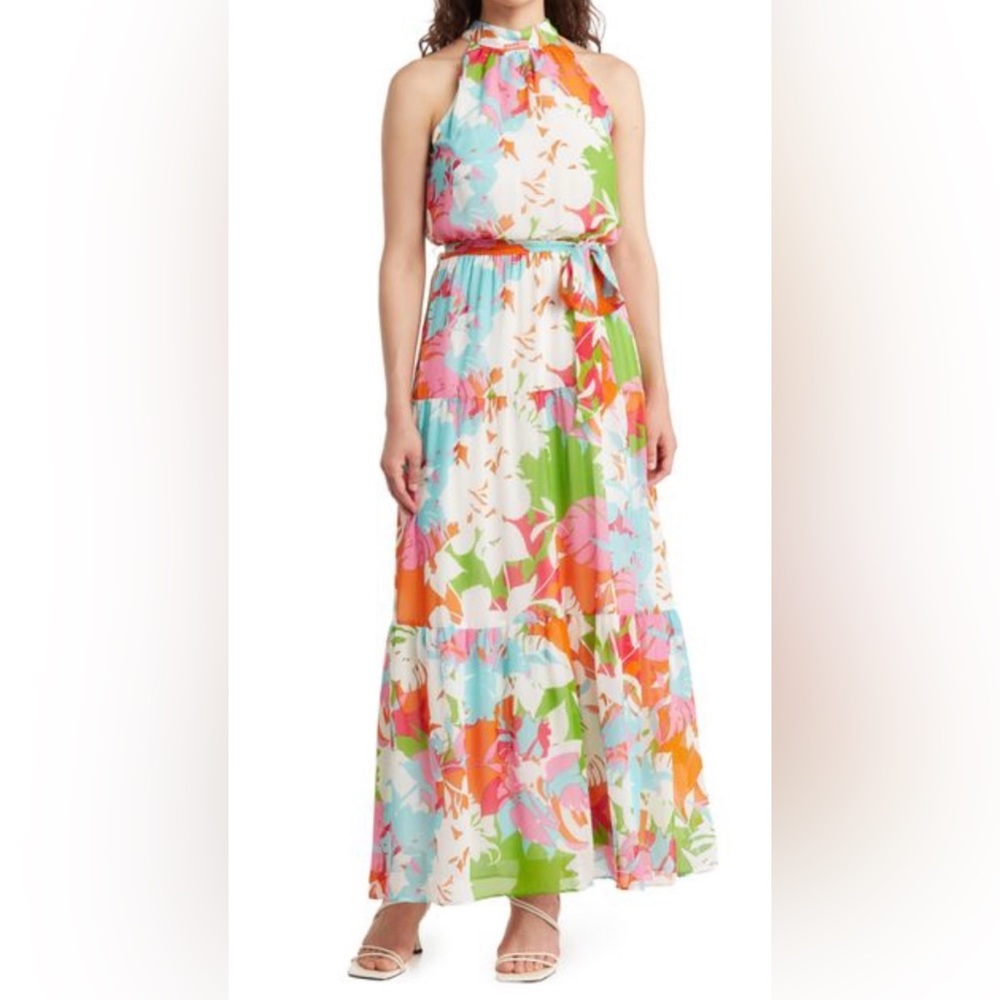 Julia Jordan Brand Women's White Floral Tiered Maxi Dress Long Size 6